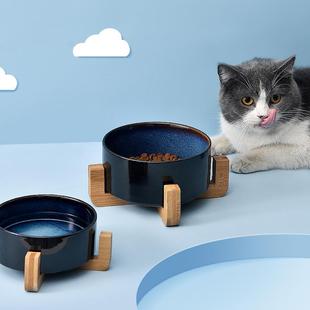 陶瓷猫碗保护颈椎木架双碗防漏食猫粮碗水碗狗盆狗碗防打翻宠物碗