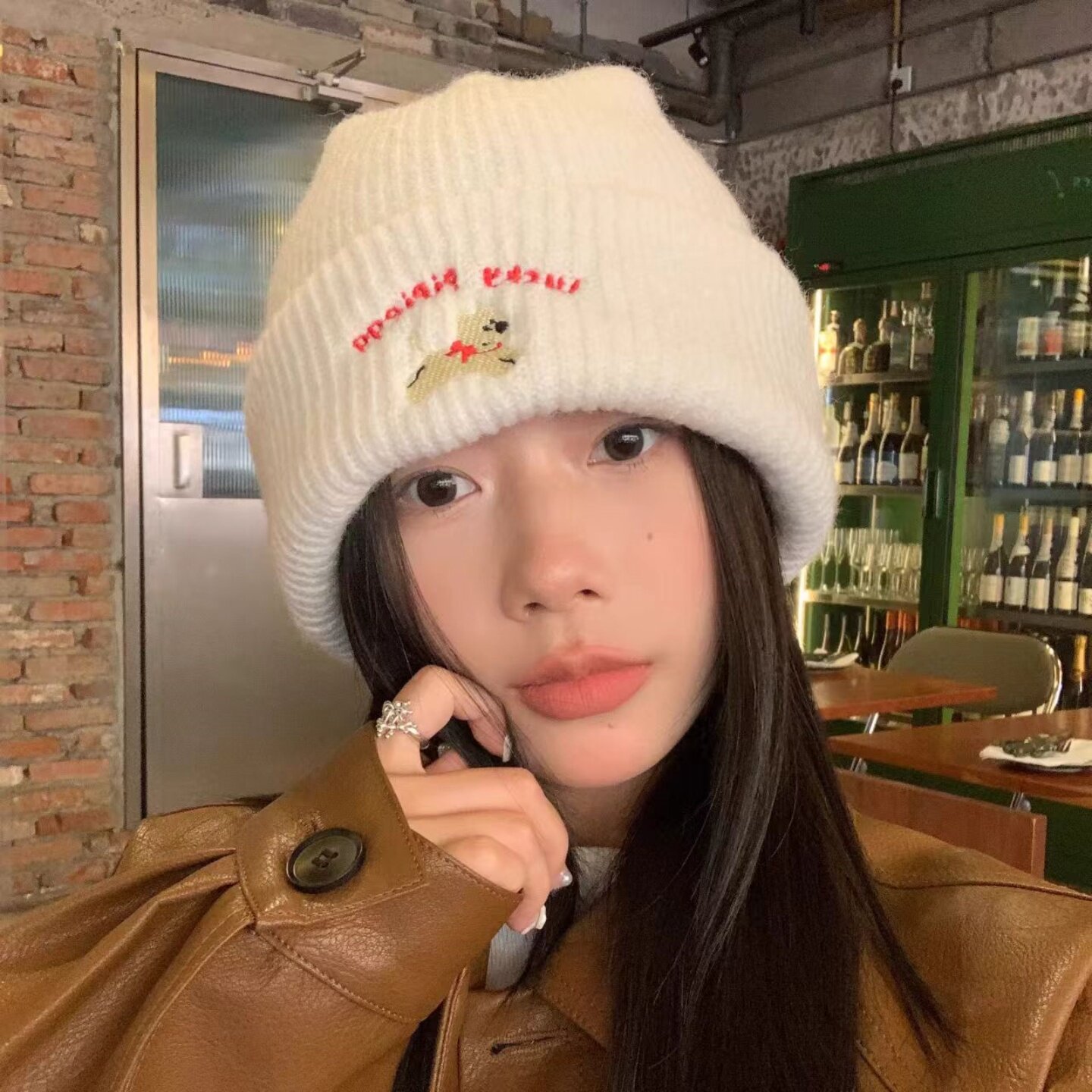 堆堆帽女可爱小狗毛线帽套头帽