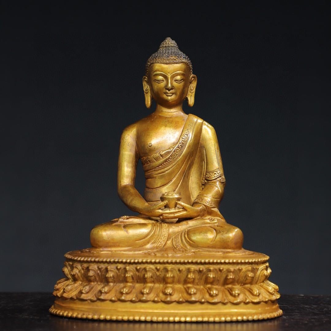 家居供奉纯铜鎏金释迦牟尼药师佛阿尼陀佛佛像佛堂玄关桌面摆件