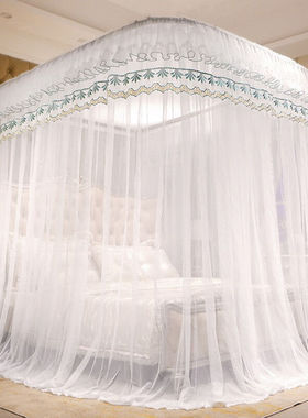 贤内助导轨蚊帐1.8米1.5米双层蕾丝U形轨道蚊帐典雅-白色120*200c