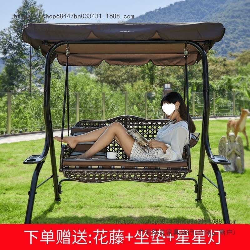 阳台秋千户外花园摇床秋千椅室外庭院成人摇椅铁艺遮阳室内外吊椅
