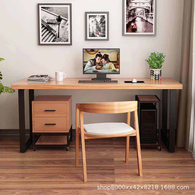 中式实木电脑台式桌可放主机托书桌家用工作办公带抽屉原木写字台