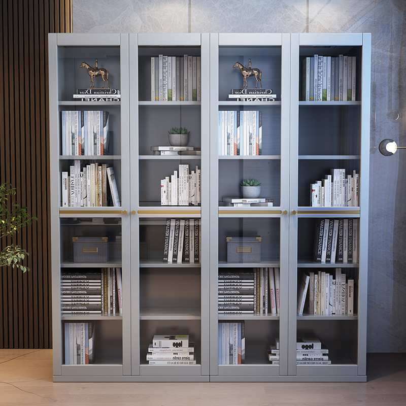 新中式书柜全实木带亚克力现代轻奢客厅自由组合柜书房书橱置物柜