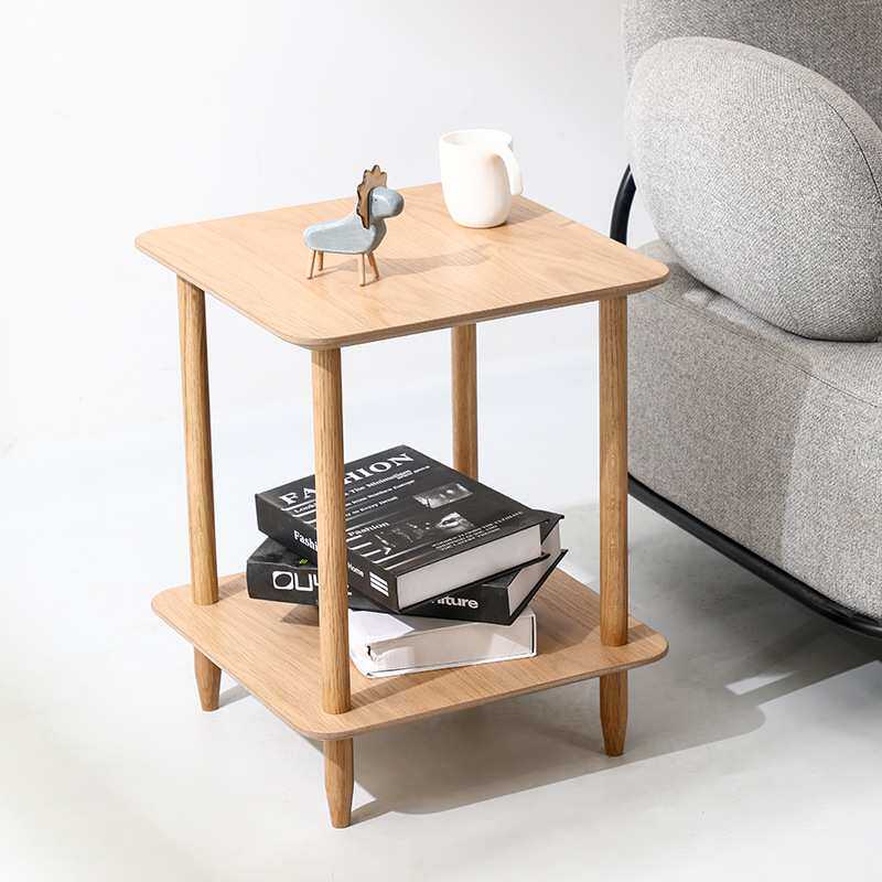 北欧实木沙发边几简约家用客厅角几方形双层小茶几极简卧室床头柜
