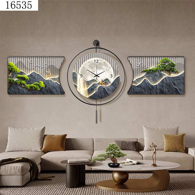 新中式挂画客厅装饰画餐厅钟表挂墙玄关挂钟装饰画钟表装饰画