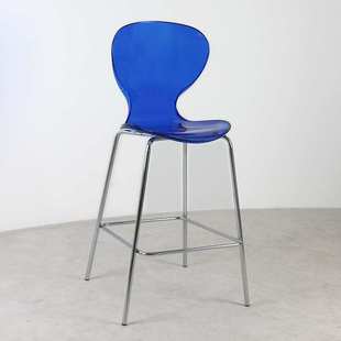 星美高脚吧椅吧台凳前台椅子家用简约现代金属北欧深蓝透明亚克力