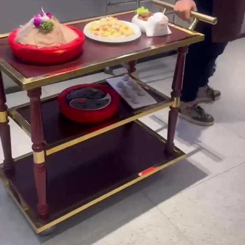 高档餐车不锈钢加厚实木茶水车三层餐厅酒水车欧式移动推车小推车