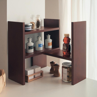 日式书架桌上实木创意简易厨房餐桌调料柜桌面整理收纳置物架