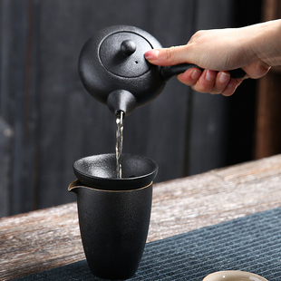 家用泡茶神器办公室会客便捷功夫茶茶壶茶杯小套 黑陶茶具套装
