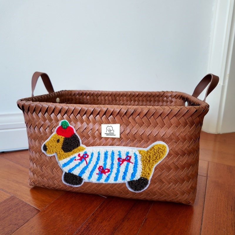 轻奢美式仿藤编织收纳筐多巴胺氛围腊肠狗家庭实用脏衣篮零食玩具,收纳整理,收纳筐,淘宝优惠券,粉丝福利购,淘宝优惠卷