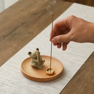 禅意萌蛙线香香插手工陶瓷香座禅意香炉家居摆件家用室内檀香沉