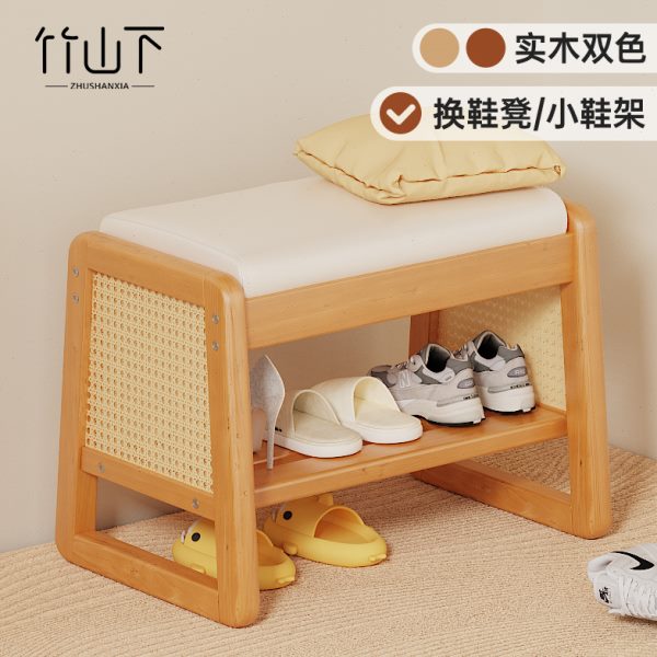实木鞋架小窄入户门换鞋凳门口家用简易可坐收纳软包鞋柜出租房用