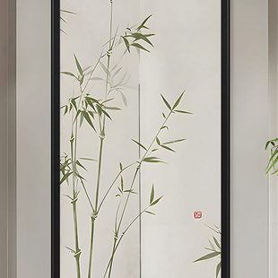 竹子布艺门帘玄关厕所隔断帘卫生间遮挡帘家用卧室免打孔挂帘 中式