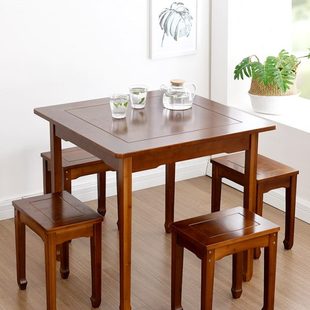 茶色四方桌餐桌椅组合喝茶桌吃饭桌子打牌桌方桌家用小户型 新中式