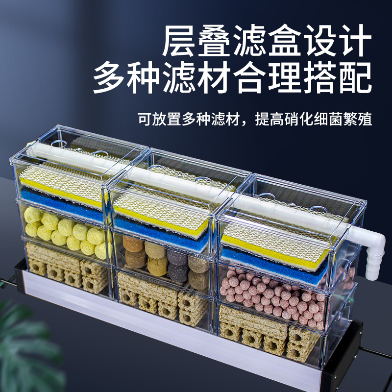 滴流盒鱼缸龟缸材料上滤滴滤加氧一体三合一干湿分离上置过滤器盒