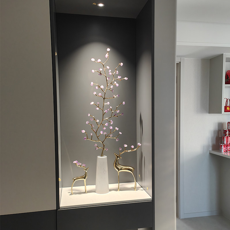 招财紫水晶发财树摆件客厅玄关电视柜旁细长高型款轻奢高档装饰品