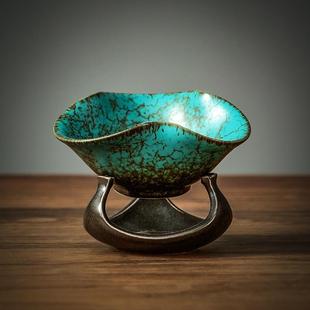 松石绿茶滤荷叶瓷孔茶漏一体创意陶瓷滤网茶叶茶隔过滤器泡茶漏斗