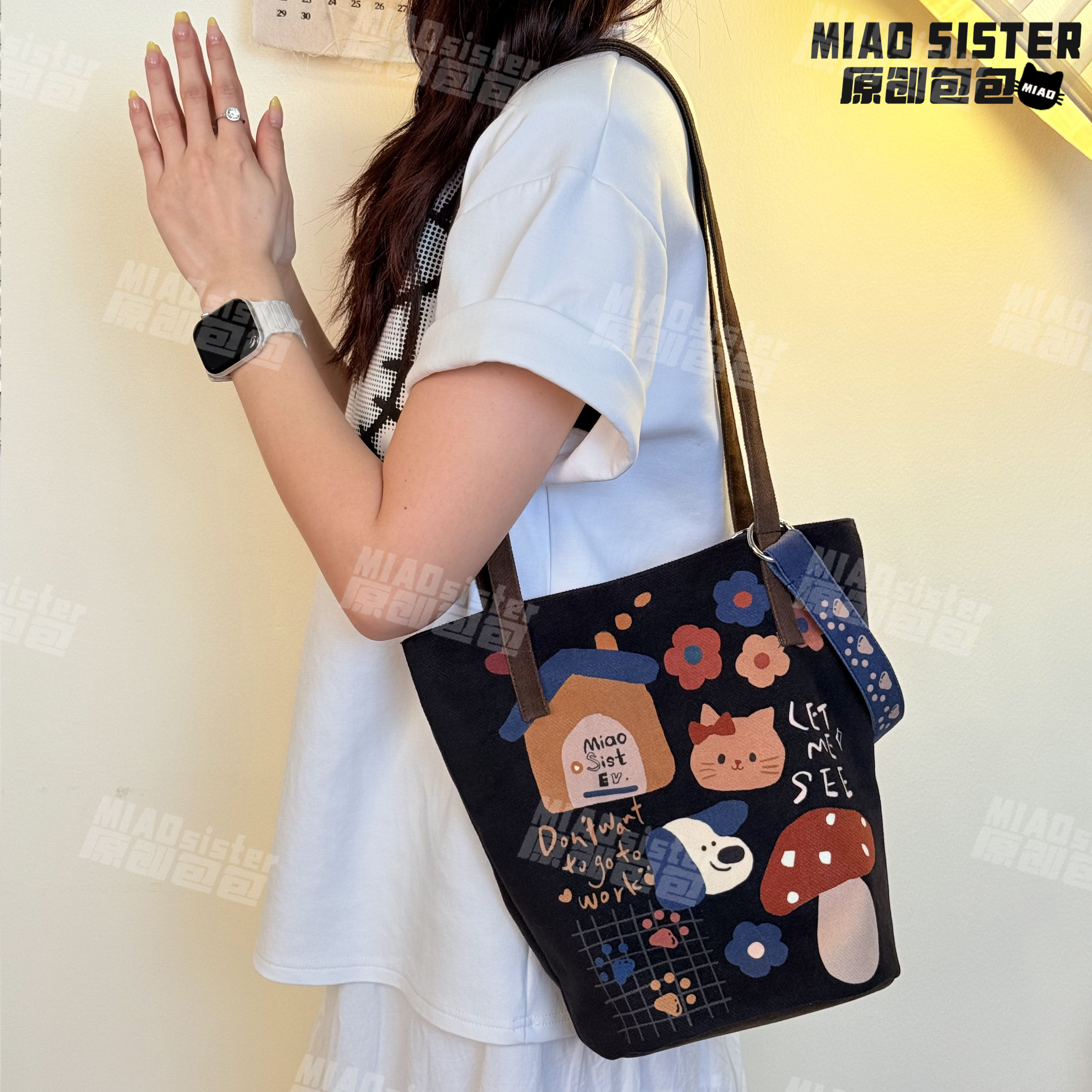 MIAO森林小屋2025夏款女包斜挎包学生流行帆布袋子百搭帆布包包女