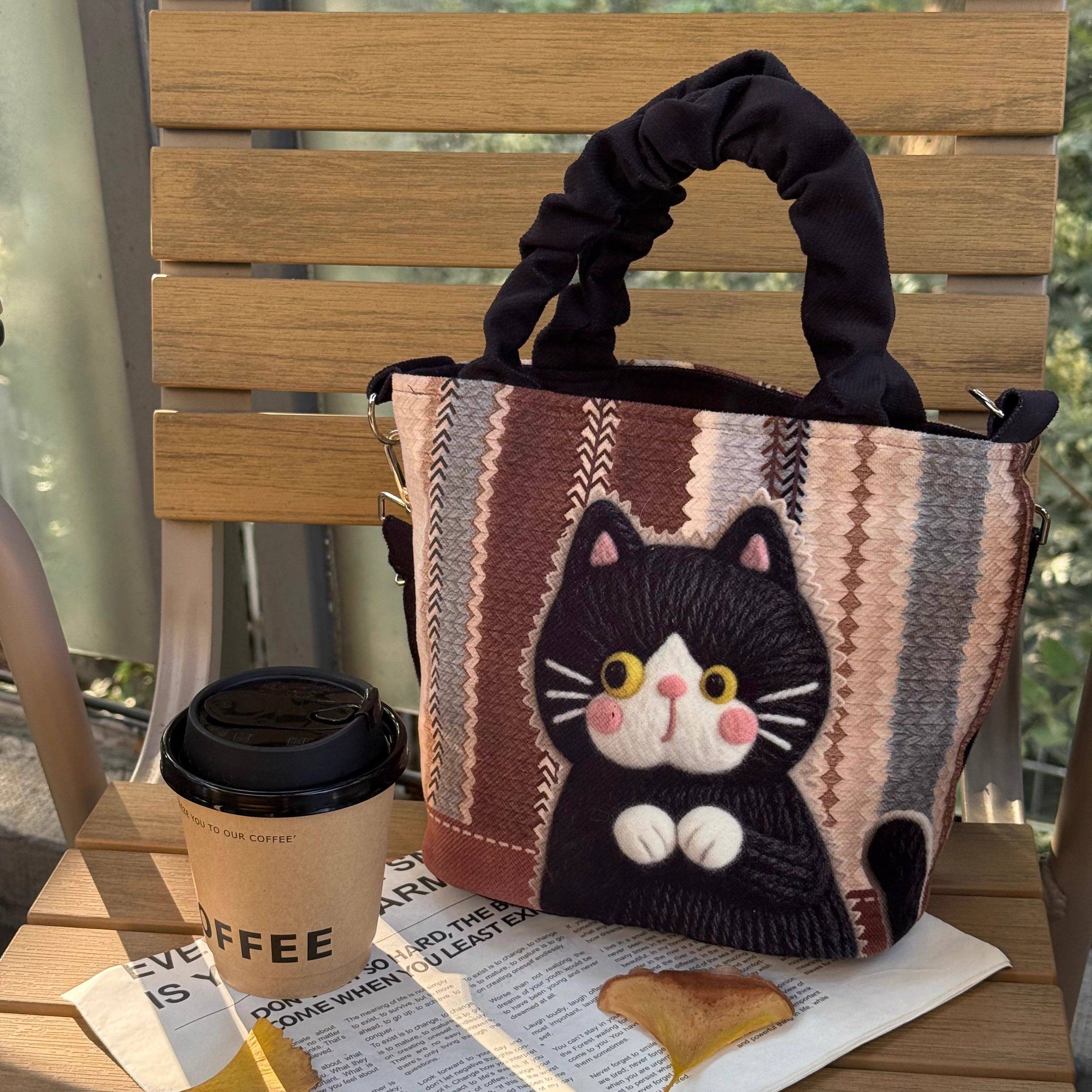 MIAO毛绒猫猫休闲褶皱手拎水桶包可斜挎可单肩百搭文艺圣诞礼物女