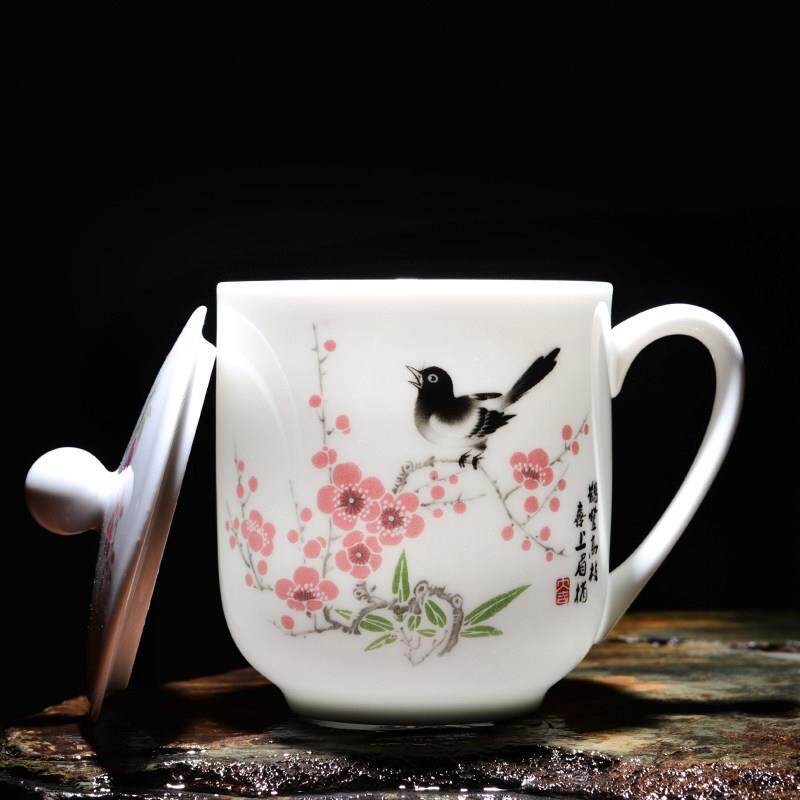 醴陵陶瓷办公室茶杯带盖子玉泥水杯泡茶会议杯子陶瓷礼品订制logo