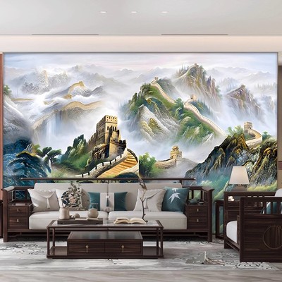 办公室电视背景壁纸万里长城壁布