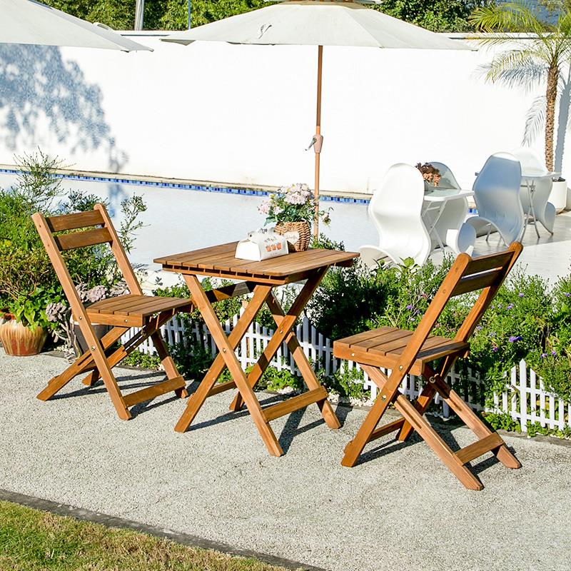 户外桌椅阳台折叠桌子覆古小木桌庭院矮方桌室外可携式野餐露营桌