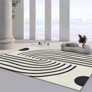 现代简约黑白条纹地毯客厅茶几毯2024新款卧室床边垫满铺房间地垫