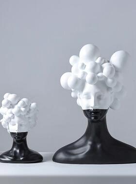 现简约创意树脂黑白女郎人物雕塑工艺品摆件家居酒店会所装饰品