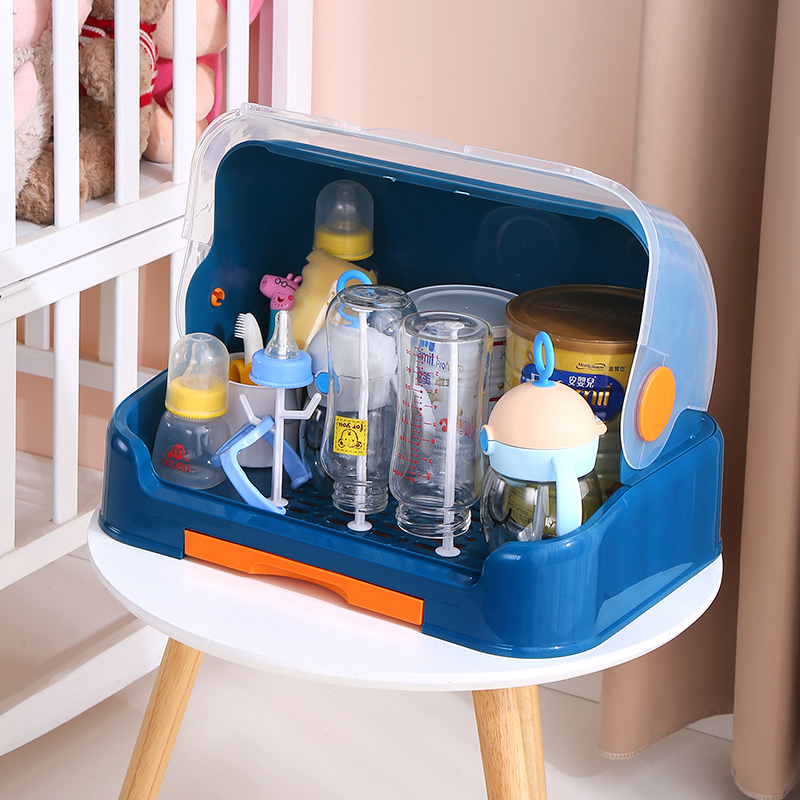 放婴儿奶瓶收纳箱宝宝防尘餐具辅食收纳盒晾干沥水置物架带盖