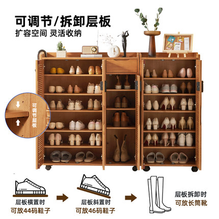 实木可移动带锁带轮鞋柜樱桃木色家用门口户外走廊门外柜室外楼道