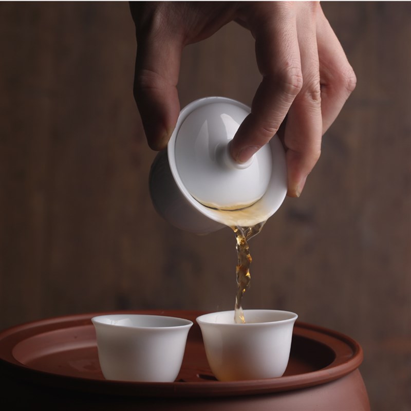 小巧秀气凝寂小盖碗高白瓷女生简约三才碗聚香小号陶瓷功夫茶具