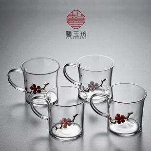 潮流创意 馨玉坊梅花玻璃杯家用茶杯带把高档礼盒耐高温水杯女个性