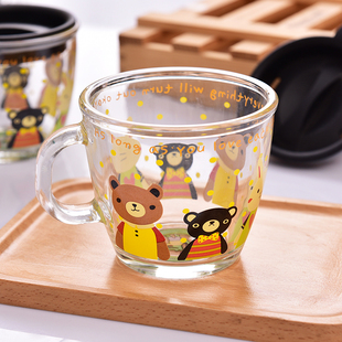 无铅卡通玻璃杯儿童水杯耐热茶杯家用杯子早餐杯宝宝牛奶杯子