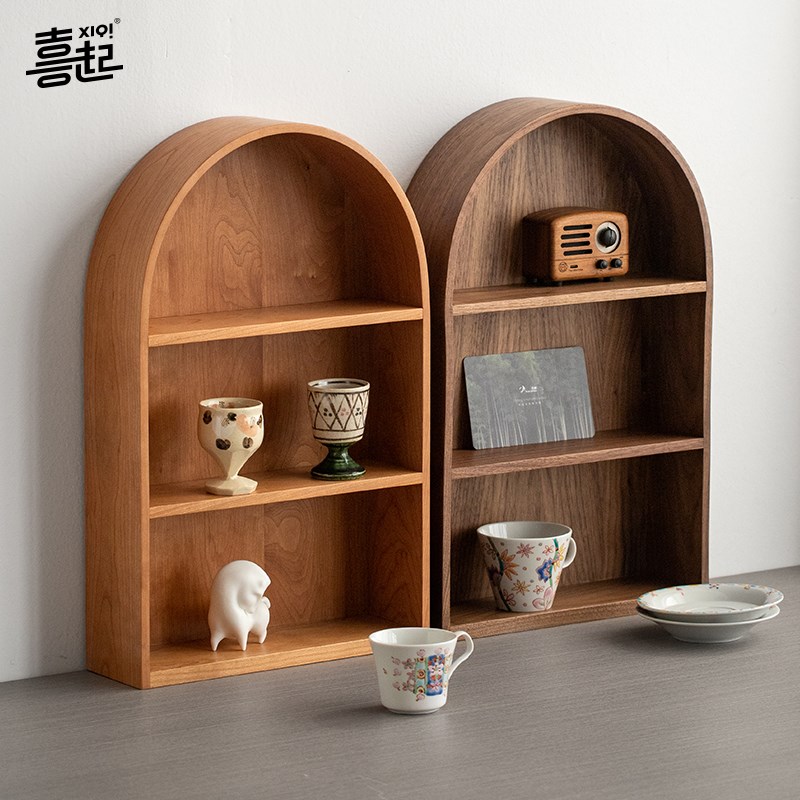 黑胡桃木桌面收纳架 壁挂实木茶具D茶杯水杯手办摆件多层置物架子