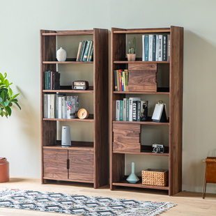 梦天然北美黑胡桃木实木书架书柜隔断柜多宝阁原木落地全实木儿童
