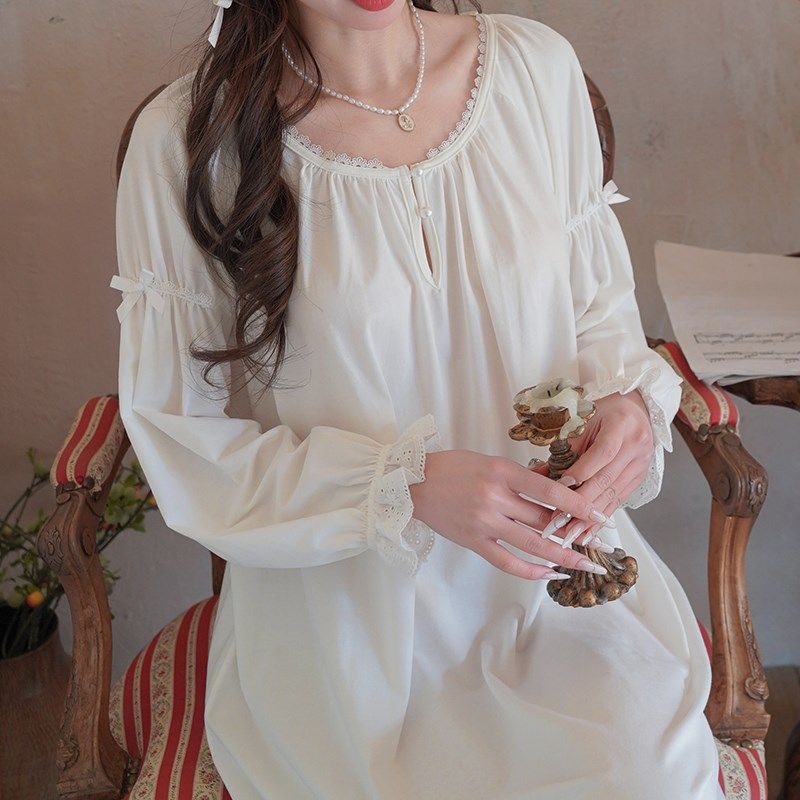 白月光法式宫廷风睡裙p女公主风纯棉睡衣春2025新款长袖全棉家居