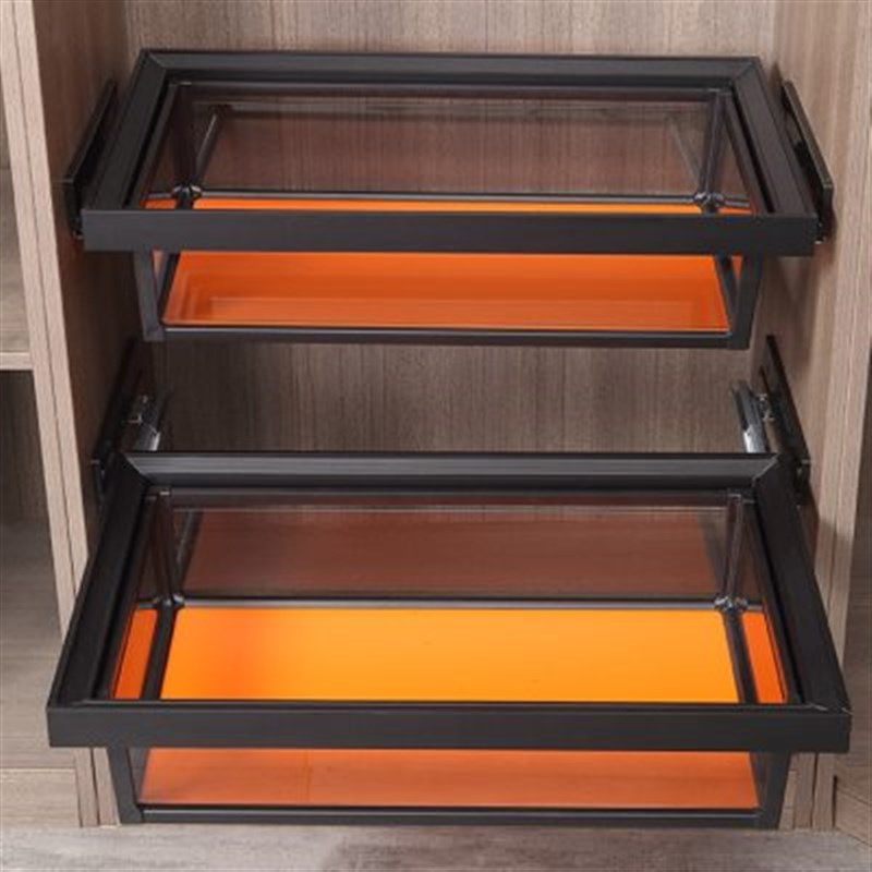 衣柜拉篮抽屉式伸k缩滑轨抽拉篮衣帽间裤架内置收纳储物金属玻璃