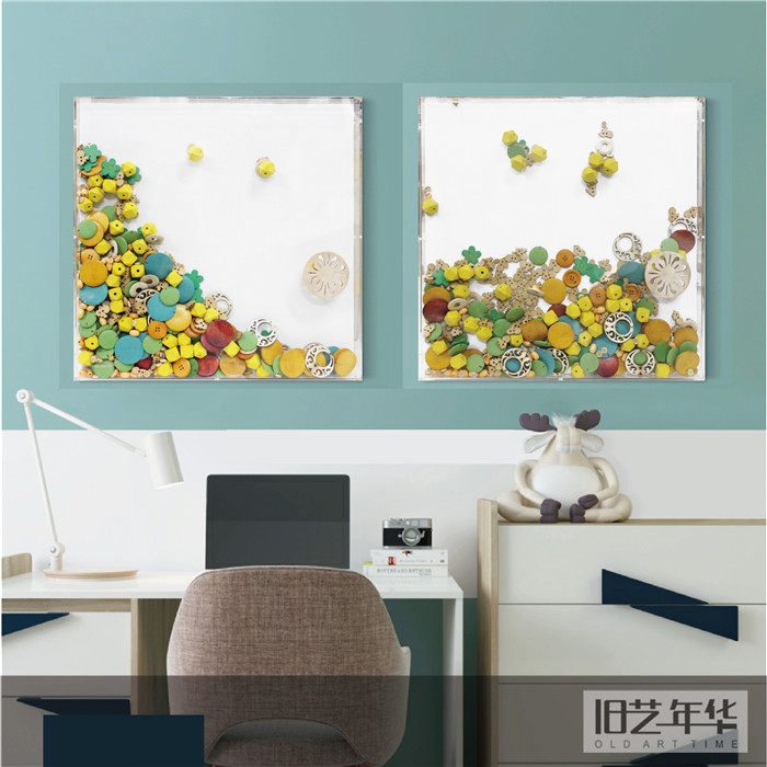 创意DIY装饰画变幻纽扣立体实物画儿童房挂画儿童画个性立体挂画