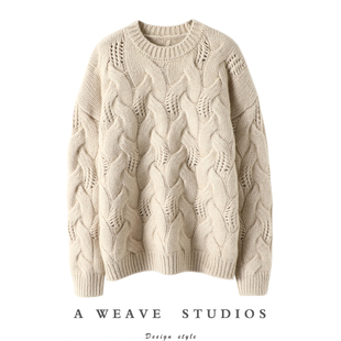 女圆领纯羊绒毛衣宽松冬 加厚山羊绒衫 气质不可挡 重磅大克重