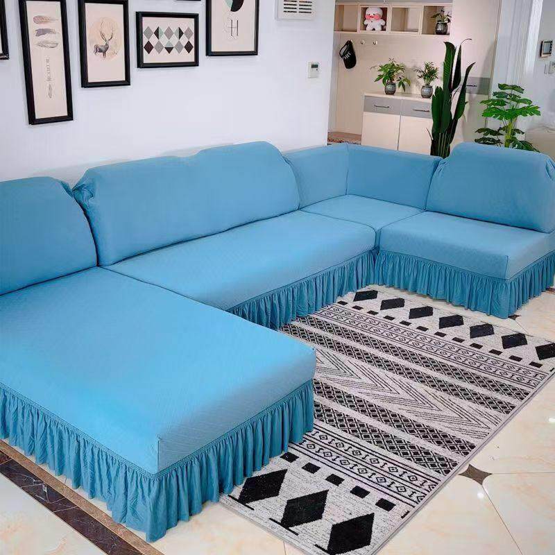 无扶手全包裙摆款沙发套贵妃式组合简约中式沙发罩定制脚踏靠头枕