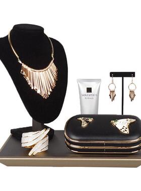 样板房衣帽间衣柜饰品首饰托盘卧室梳妆台轻奢摆件手拿包黑色套装