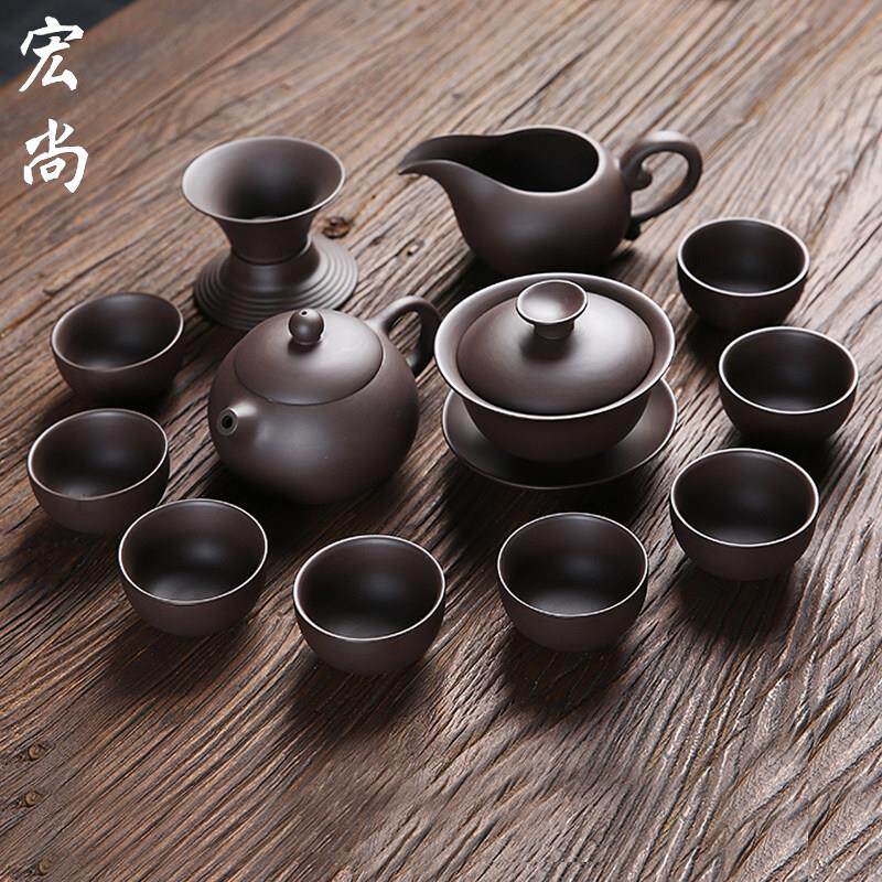 宏尚紫砂功夫茶具套组礼盒家用礼品刻字简约壶盖碗公道杯配件