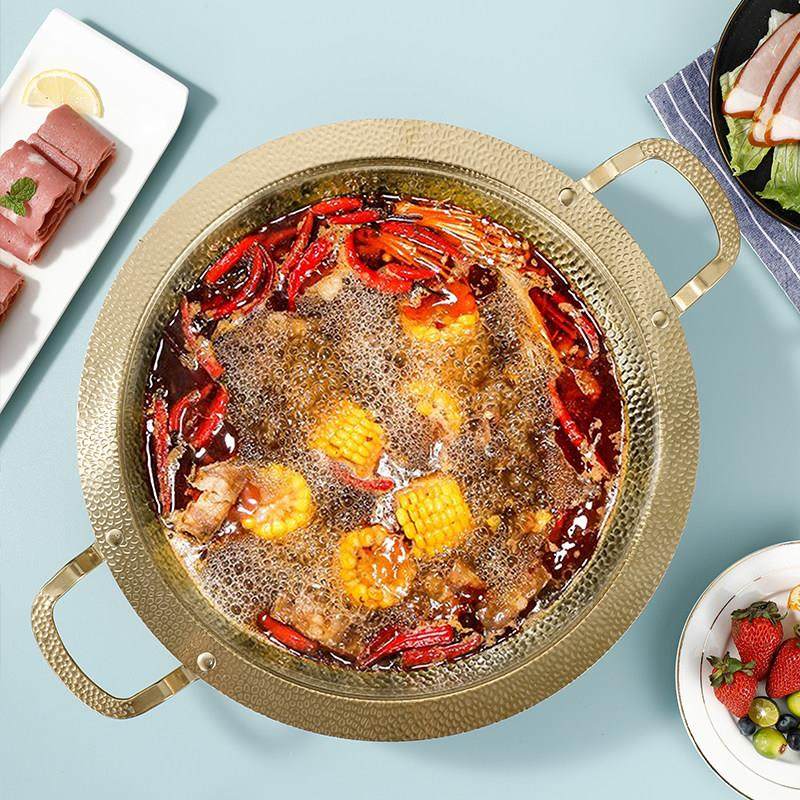金色火锅盆大号不锈钢火锅锅具电磁炉燃气灶通用酒店商用干锅锅具