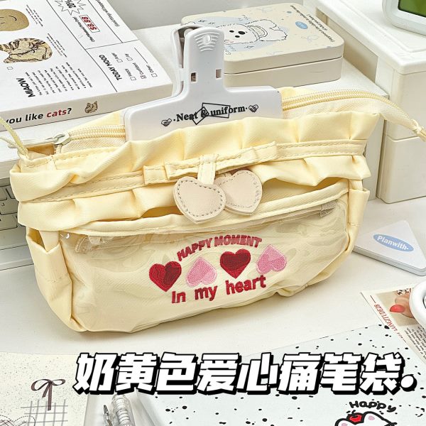 ins红黄色同款大容量爱小收纳袋笔袋刺书学生高耐脏文具颜值心奶