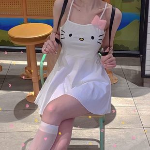 减龄甜美纯吊带裙子欲kt夏季 可爱 外穿猫风修身 女白色连衣裙修身