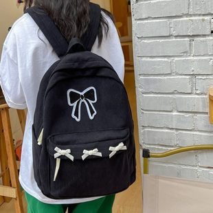 韩生黑色蝴蝶结高双肩包颜值少女高中生书包女系大学生背包慵懒风