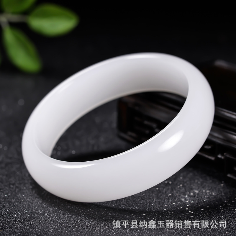 外蒙料和田玉色白玉手镯玉镯羊脂白玉级玉器扁条真玉石玉雕