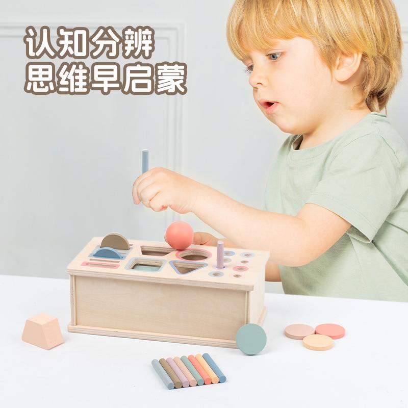 蒙特梭利0-3岁儿童幼儿园木制教具几何体形状认知科学玩具颜色认