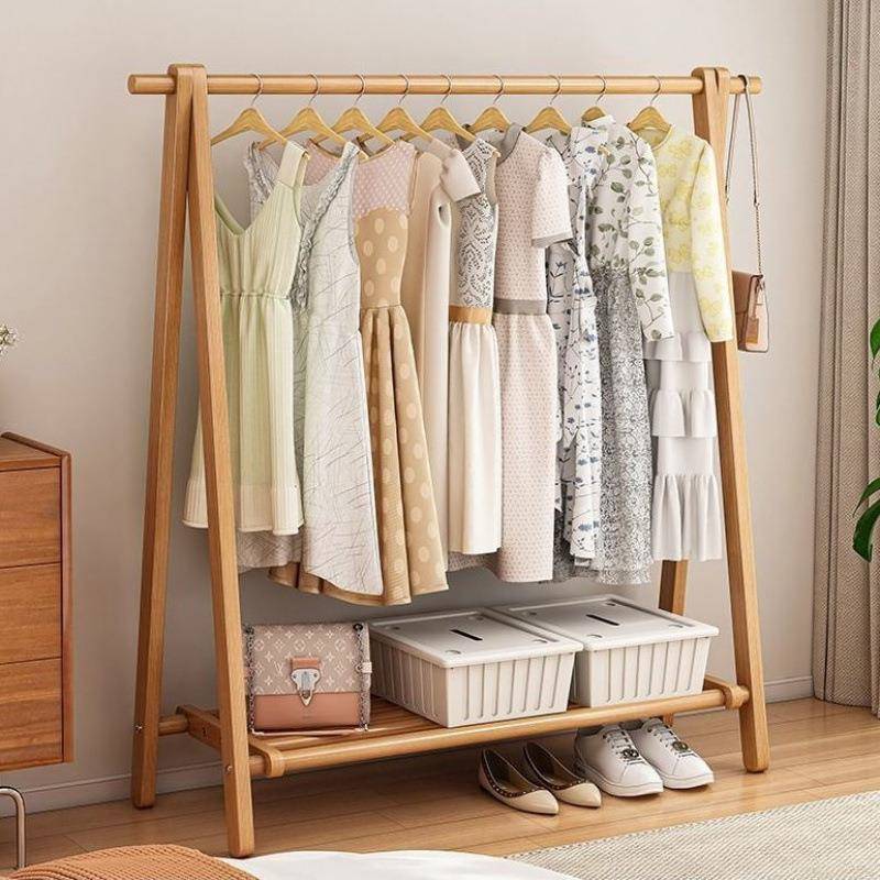 实木榉木衣架落地立式轻奢多功能收纳三角衣架卧室衣帽间挂衣服厂