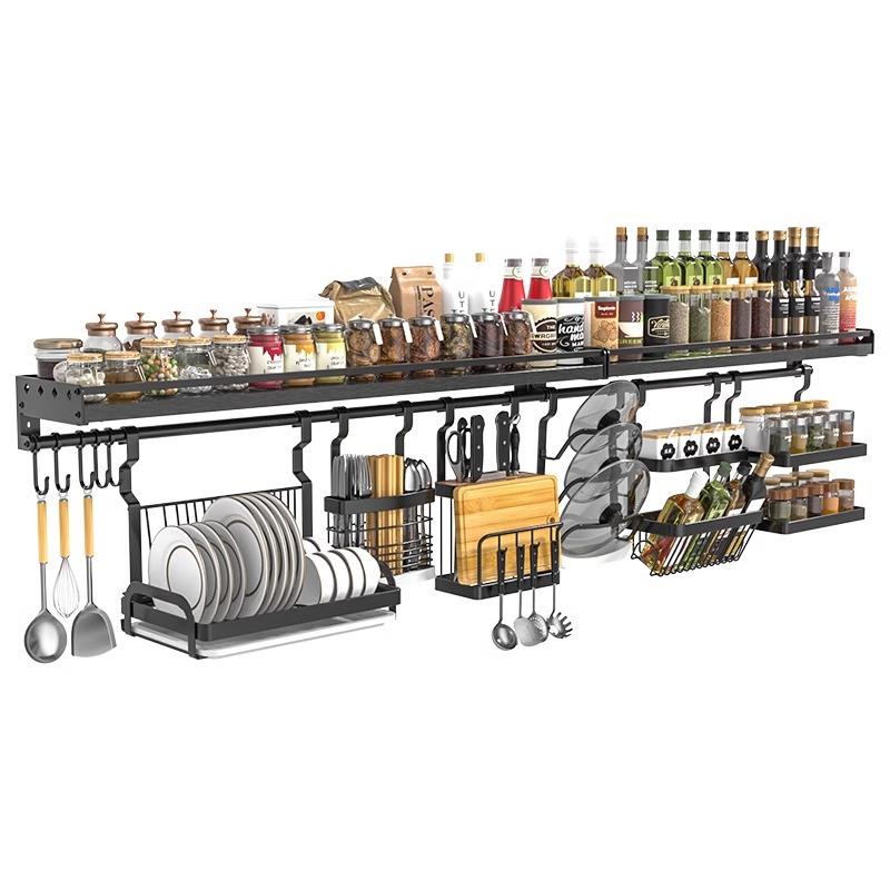 加厚厨房置物架壁挂式碗架调味料收纳不锈钢挂架免打孔挂钩刀架锅